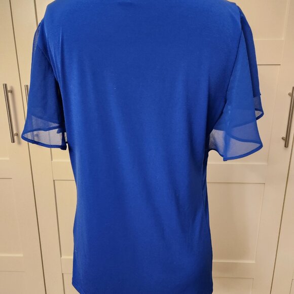 Calvin Klein Royal Blue Flutter Sleeve Blouse Top S/P - Picture 4 of 8